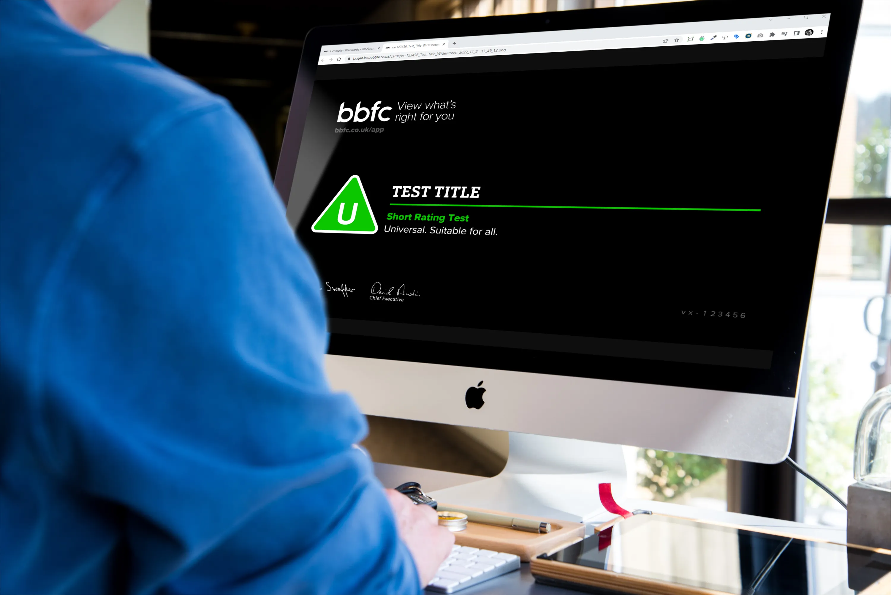 The BBFC Black Card Generator open on a laptop