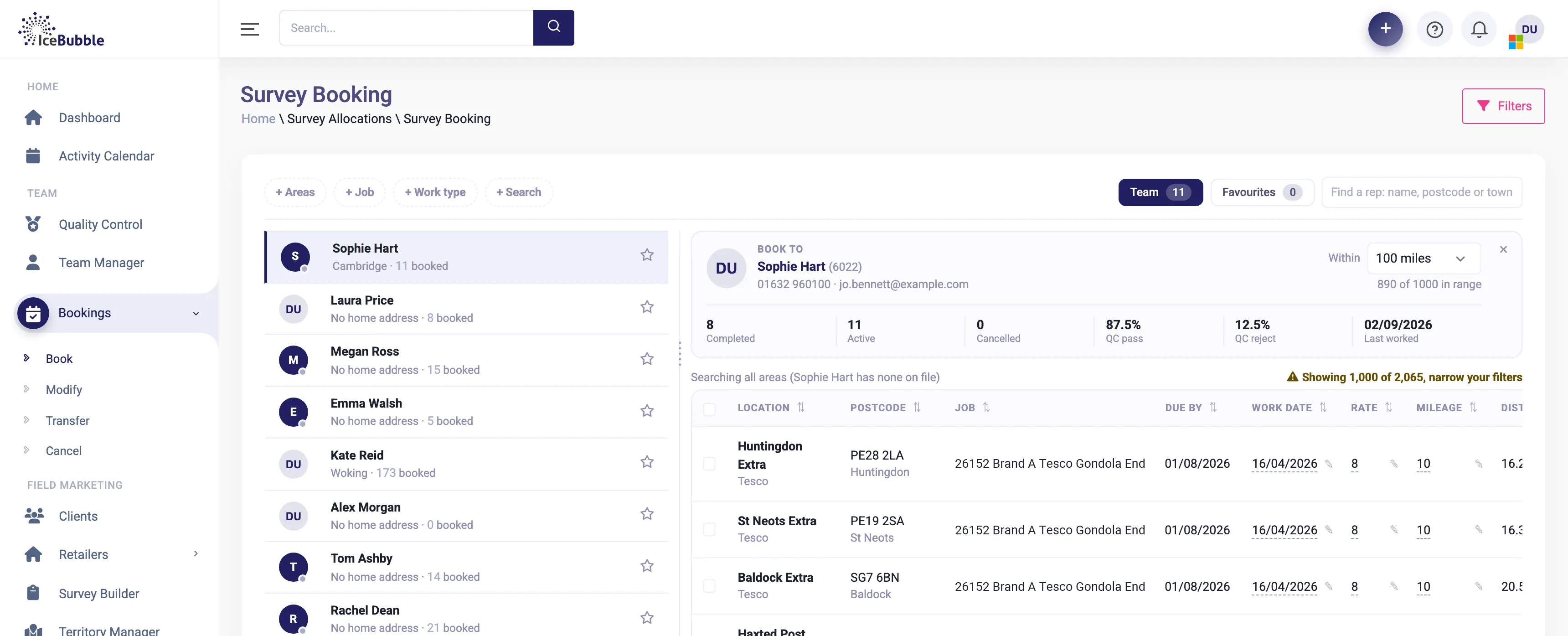 Allocating store visits to reps in IceBubble CRM